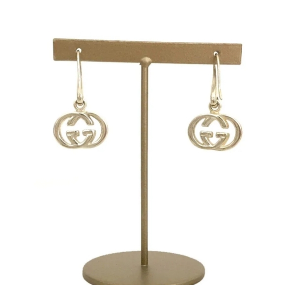 GUCCI SILVER 925 INTERLOCKING G LOGO PIERCED EARRINGS/1A7175 - Picture 7 of 14